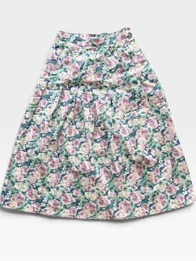 Vtg Laura Ashley Floral Box Pleat A-Line Midi Skirt Lavender Rose Small/Medium